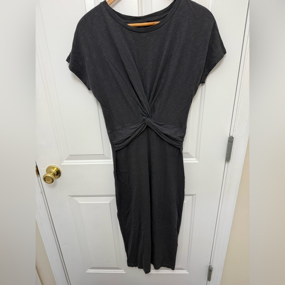 AllSaints Women's Knotted Front Short Sleeve Midi Dress Dark Gray Size Small